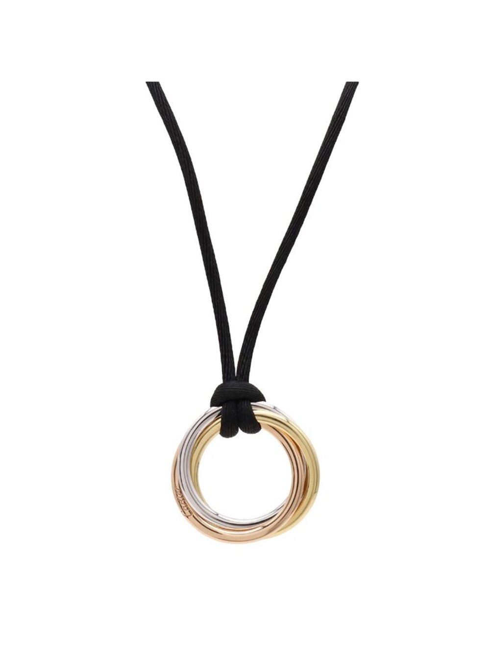 Cartier Trinity Necklace Medium 18k Yellow Gold WG White Pink Cotton Cord